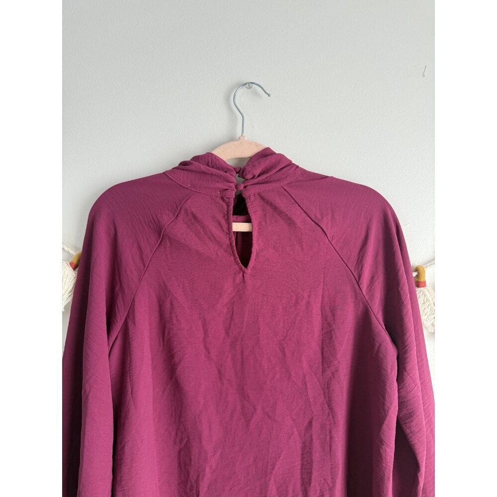 Evereve Mock Neck Blouson Long Sleeve Satin Top Boysenberry Careerwear Office S - Picture 8 of 11
